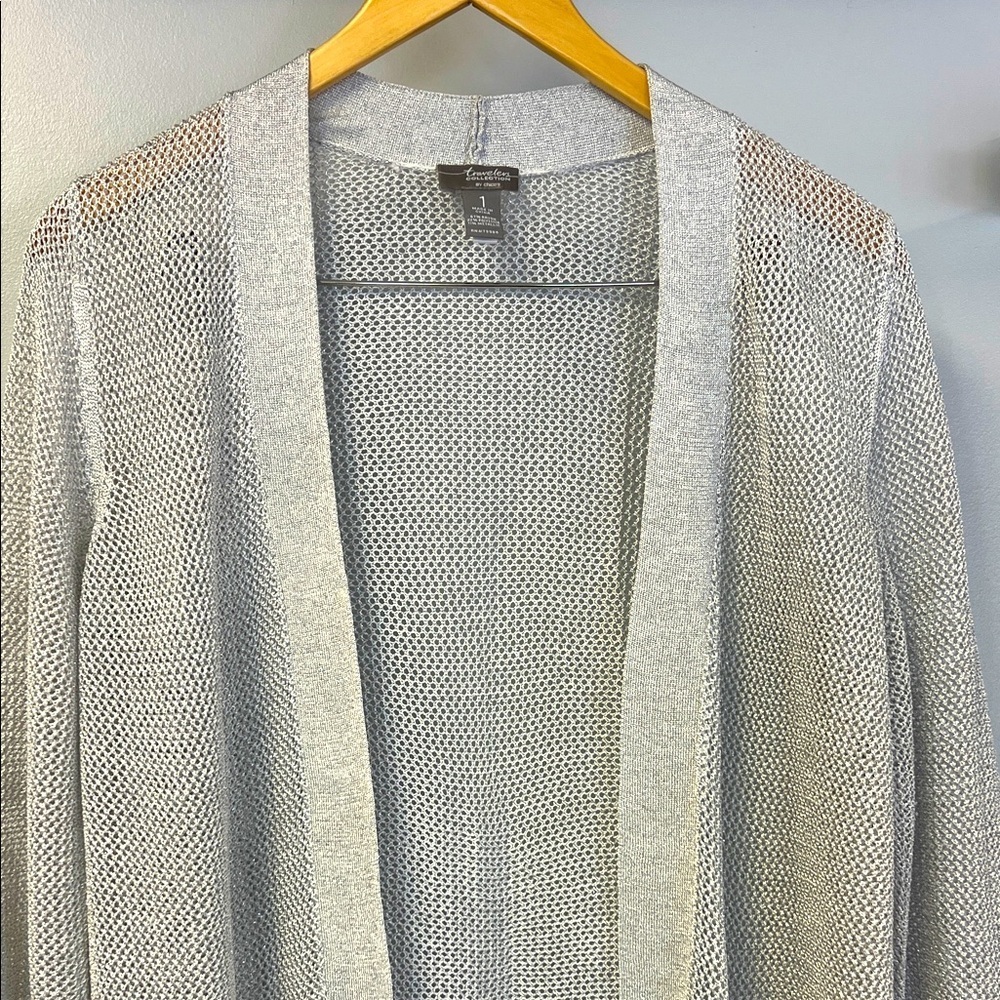 Chico's Light Gray Open-Front Cardigan